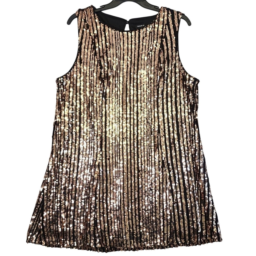 Torrid Sequin Shift Dress Womens 2 Rose Gold Black Sleeveless Party Glam Holiday